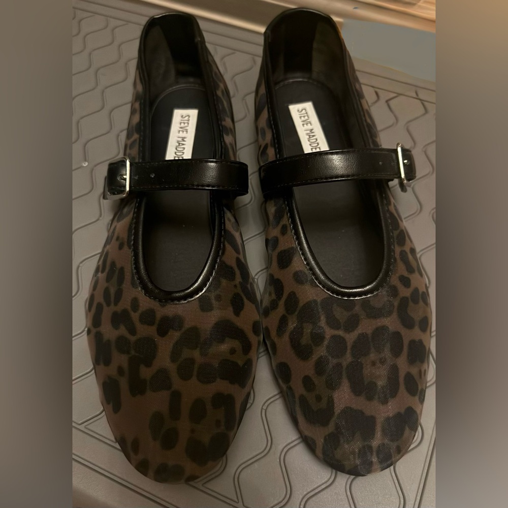 Steve Madden Women's Dreaming Mary Jane Flats-  Animal Print Mesh